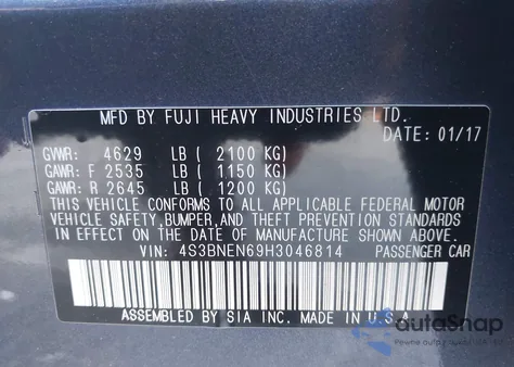 2017 Subaru Legacy 3.6R Limited из США, поврежденный, VIN 4S3BNEN69H3046814